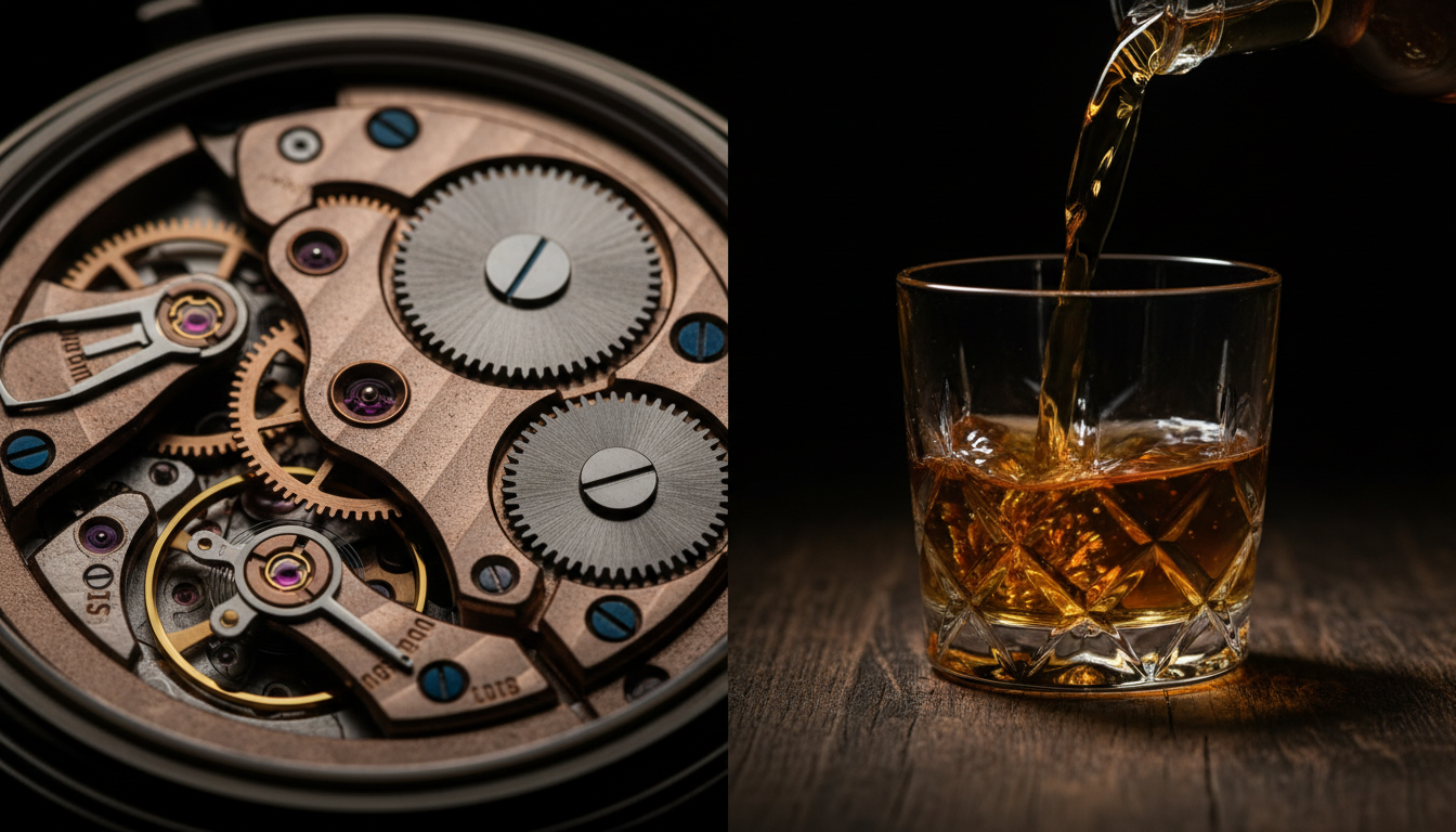 Vintage watch movement and whisky — Skunk Werx curated collection
