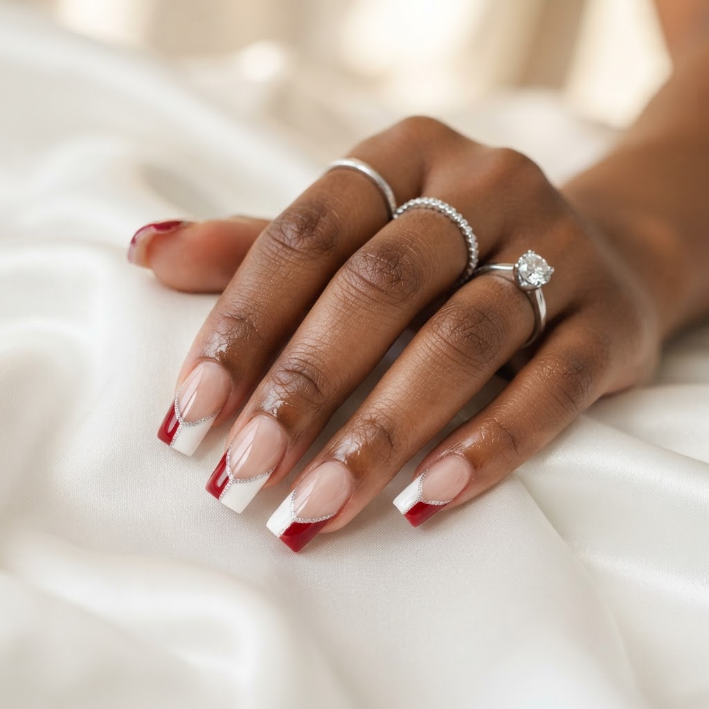 Cherry red & white split French