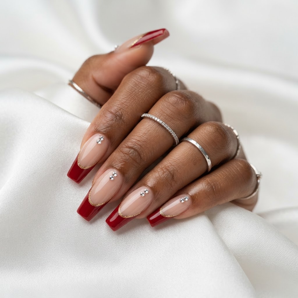 Cherry red French with gold line
