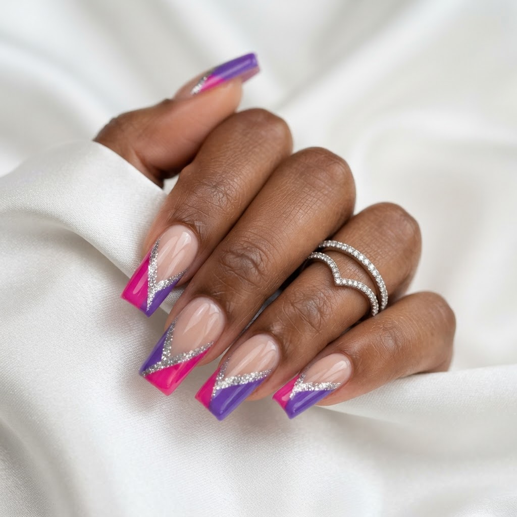Magenta & purple glitter split tips