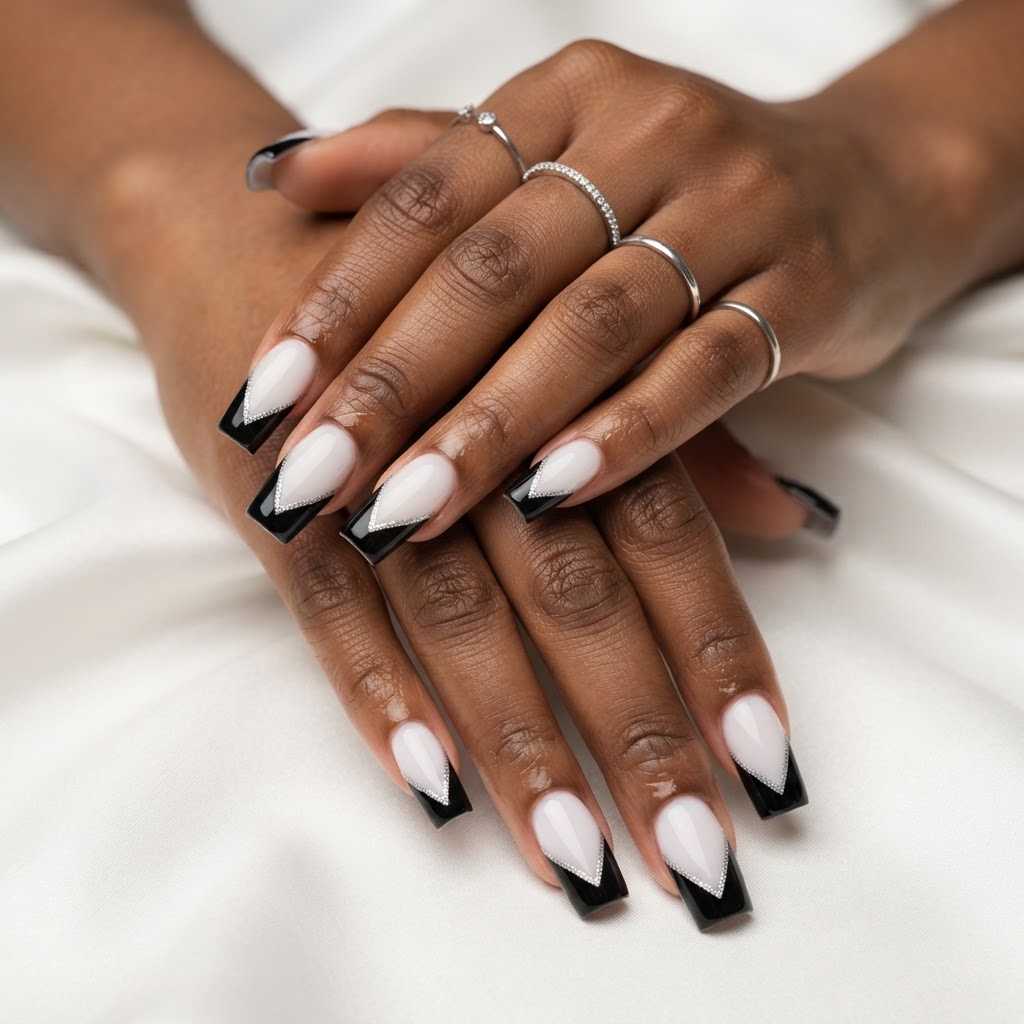 Milky white & black graphic chevron
