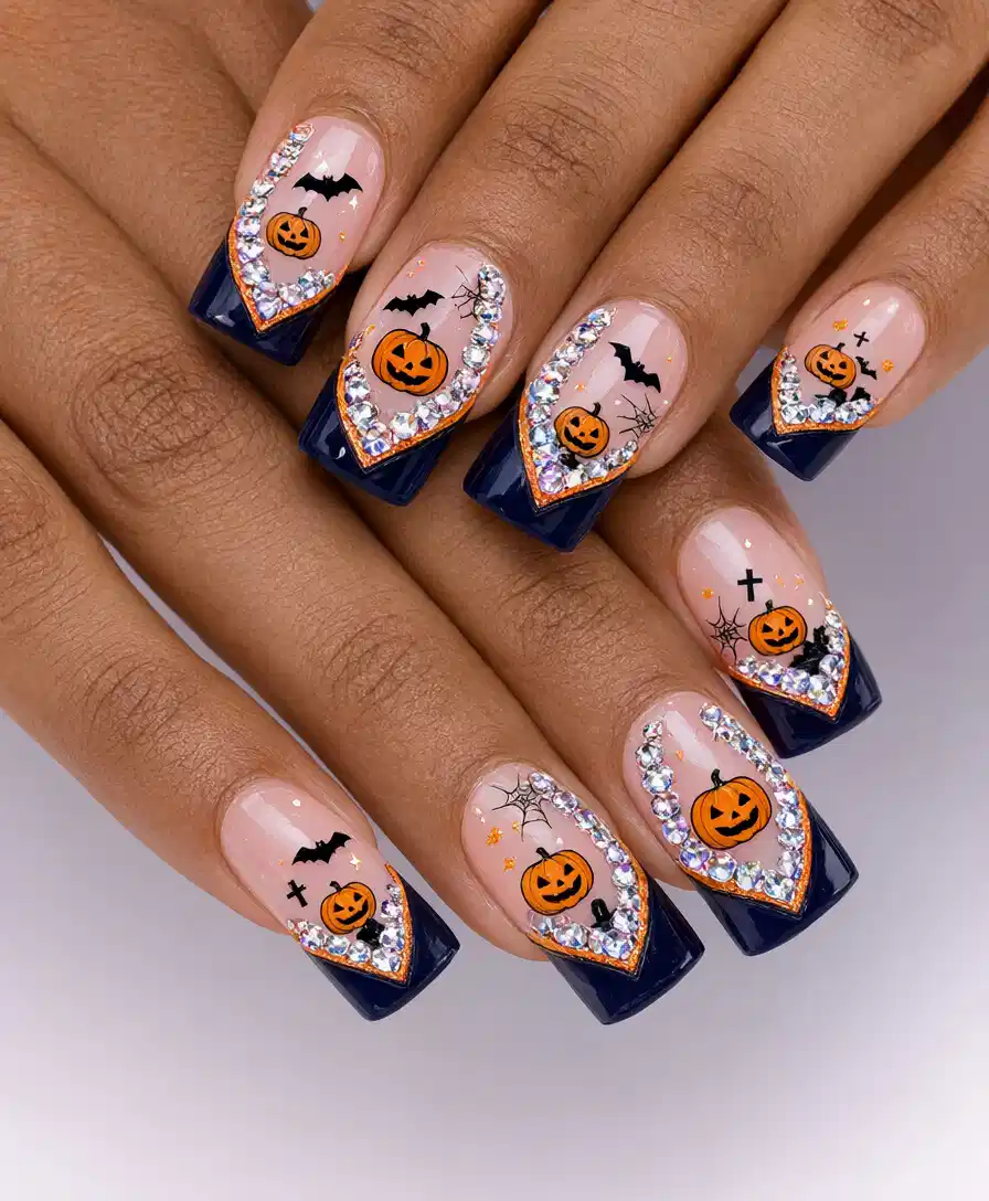 Halloween V-French with rhinestones