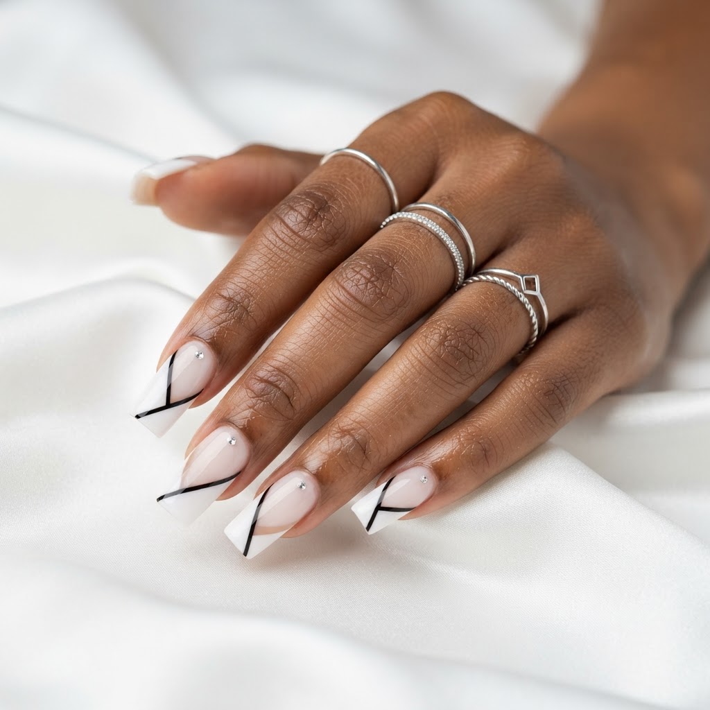 White geometric negative-space tips