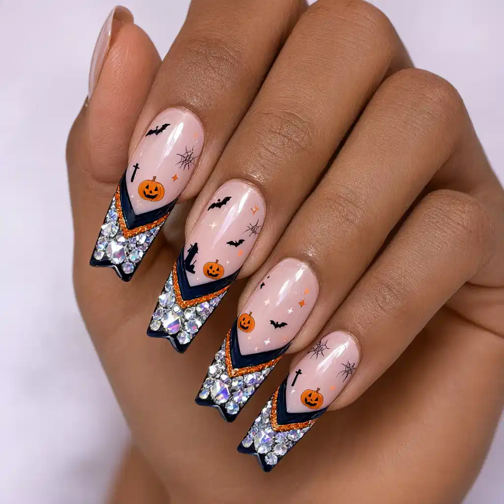 Navy V-French with Halloween art