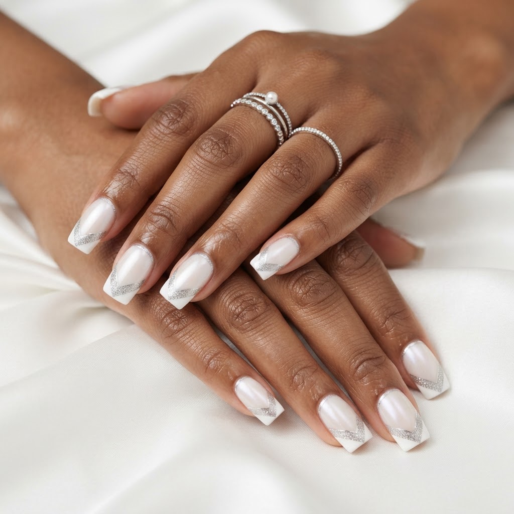 Pearl white silver glitter chevron