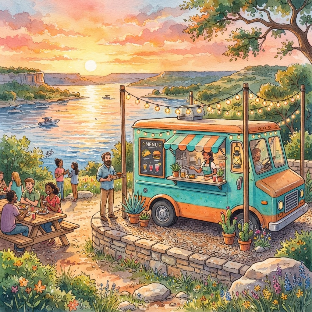 Food trucks at the lake