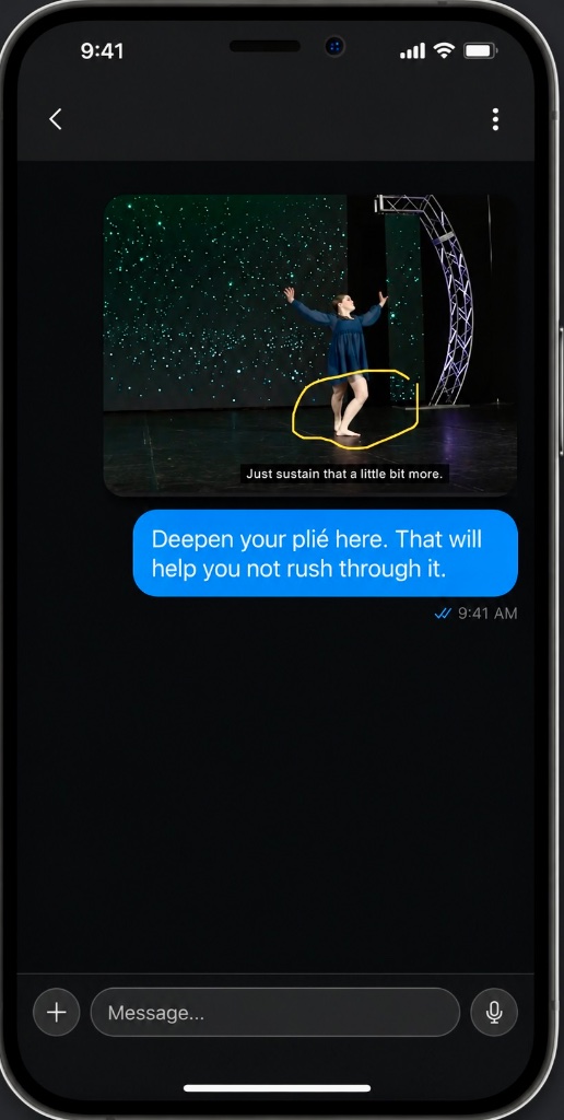 Mobile message with an annotated frame and a written correction