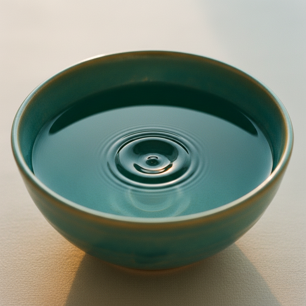 Gentle water ripples in a teal ceramic bowl representing a quiet mind