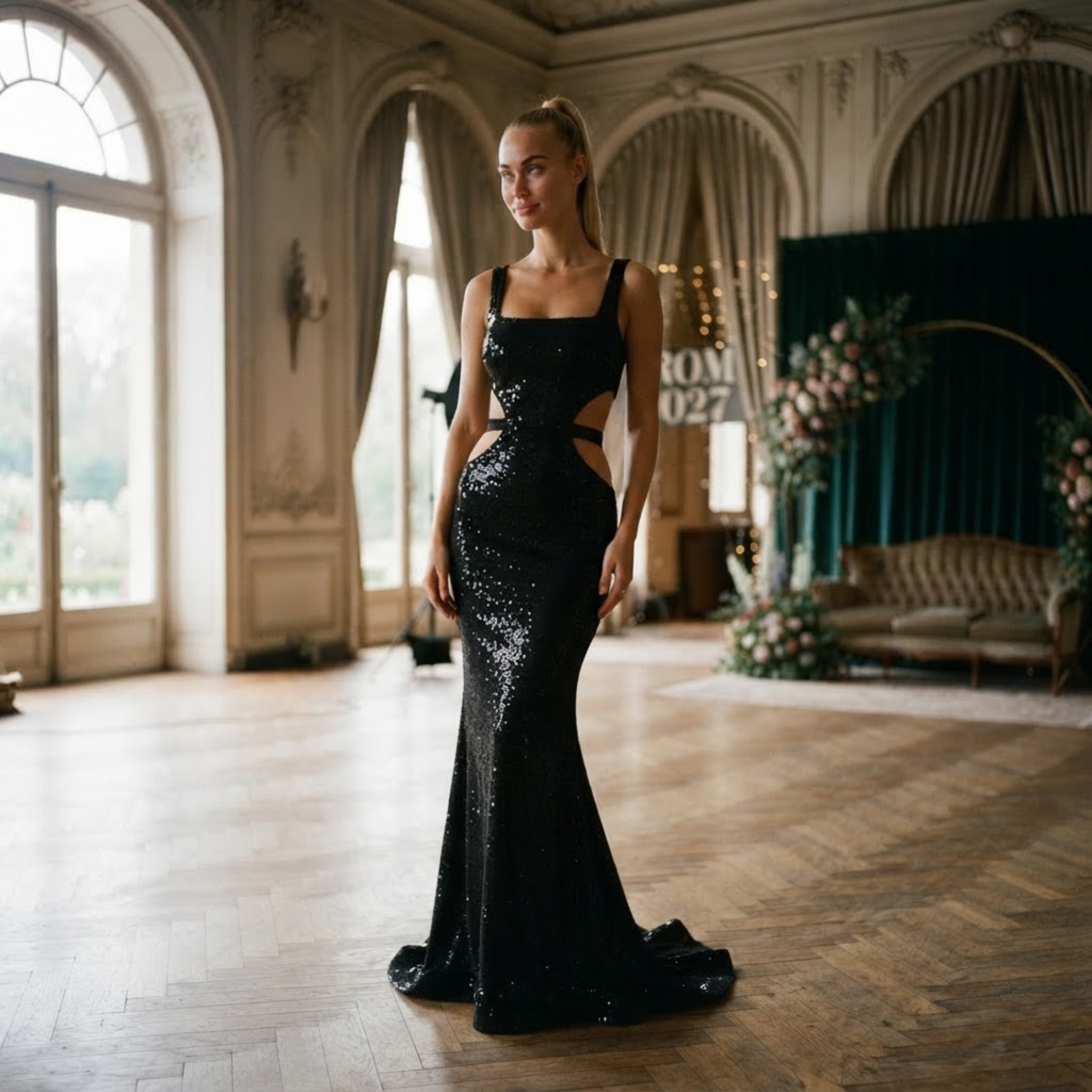 Black sequin mermaid gown — prom 2027 dress at Laura's Boutique & Bridal in Hackensack, NJ