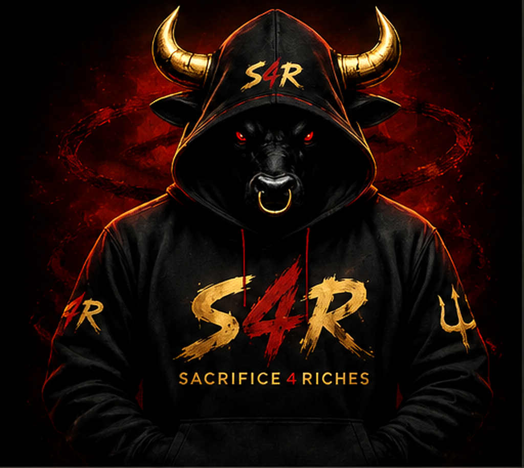 The S4R hooded bull mascot wearing S4R apparel