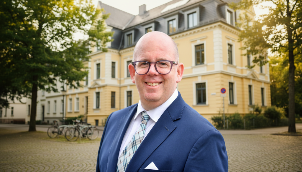 Marcus Wellhöner – propriétaire de Wellhöner Immobilien devant un bâtiment historique