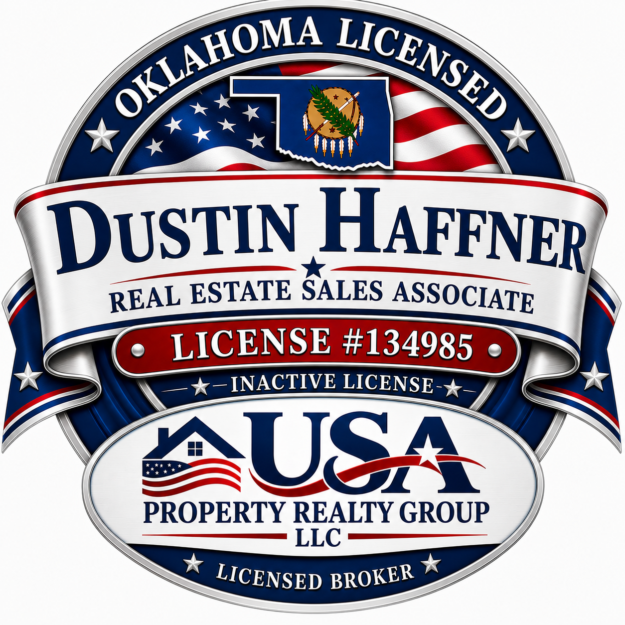 Dustin Haffner Oklahoma Real Estate License Badge