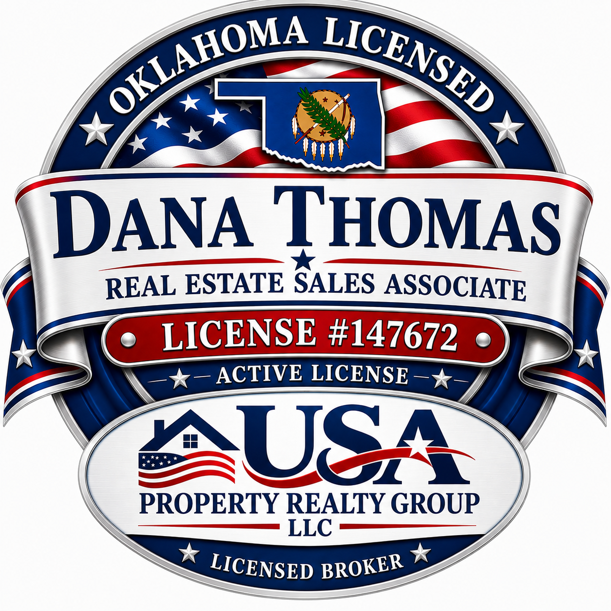 Dana Thomas Oklahoma Real Estate License Badge