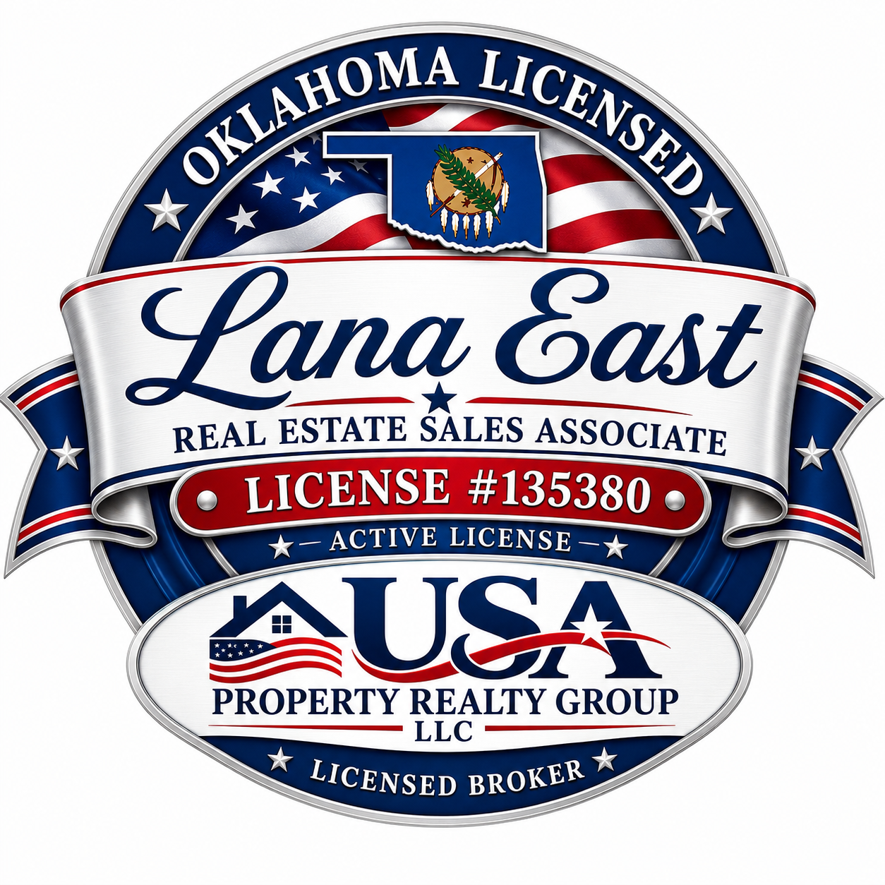 Lana East Oklahoma Real Estate License Badge