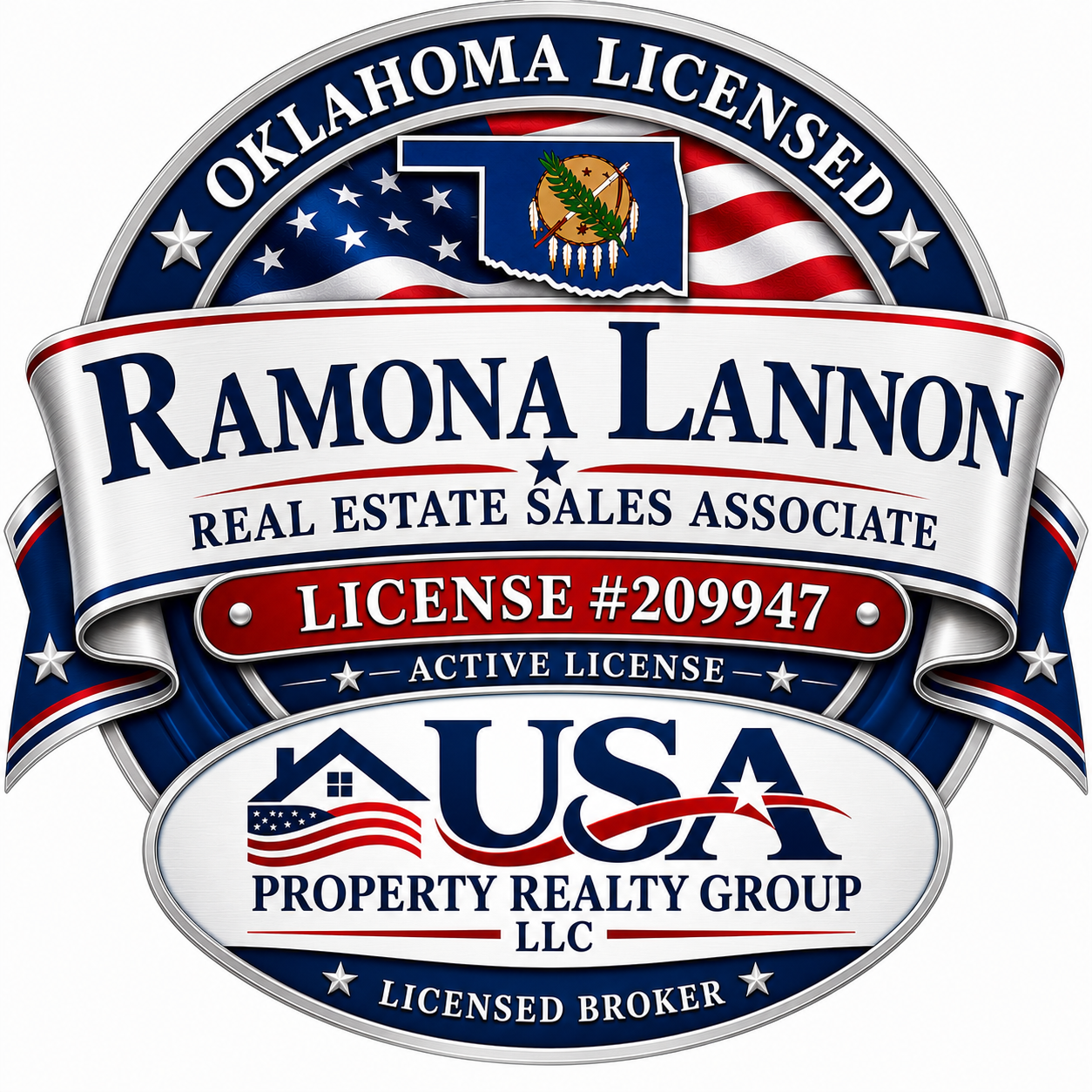 Ramona Lannon Oklahoma Real Estate License Badge