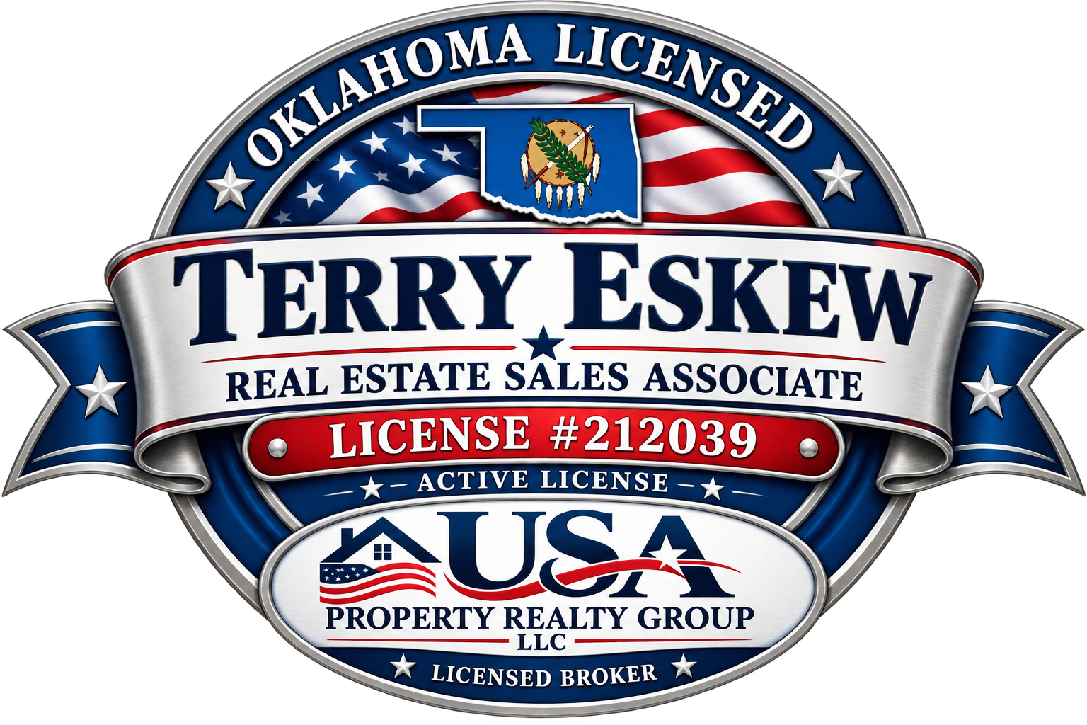 Terry Eskew Oklahoma Real Estate License Badge