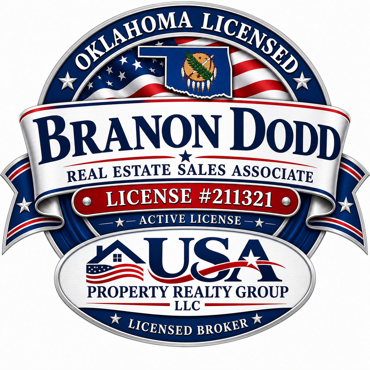 Branon Dodd Oklahoma Real Estate License Badge