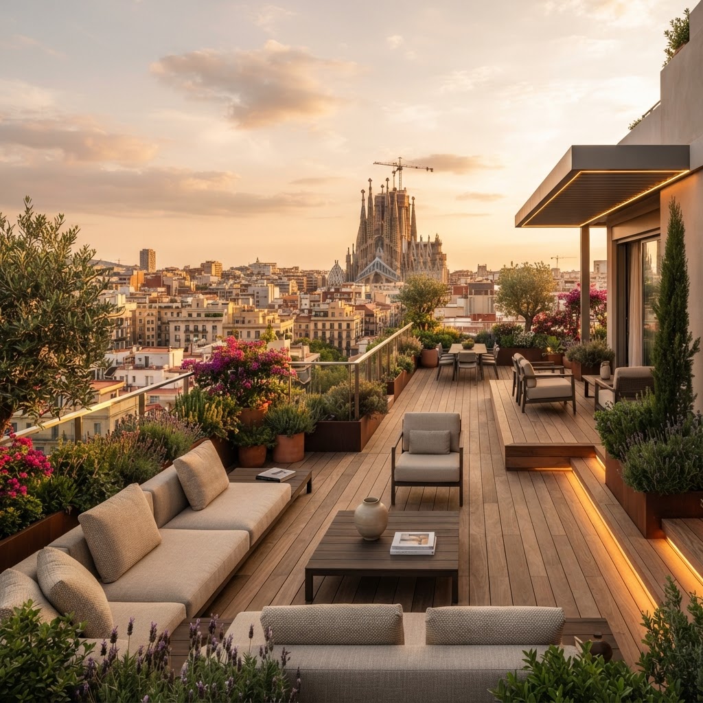 Luxury apartment terrace in Barcelona's Eixample
