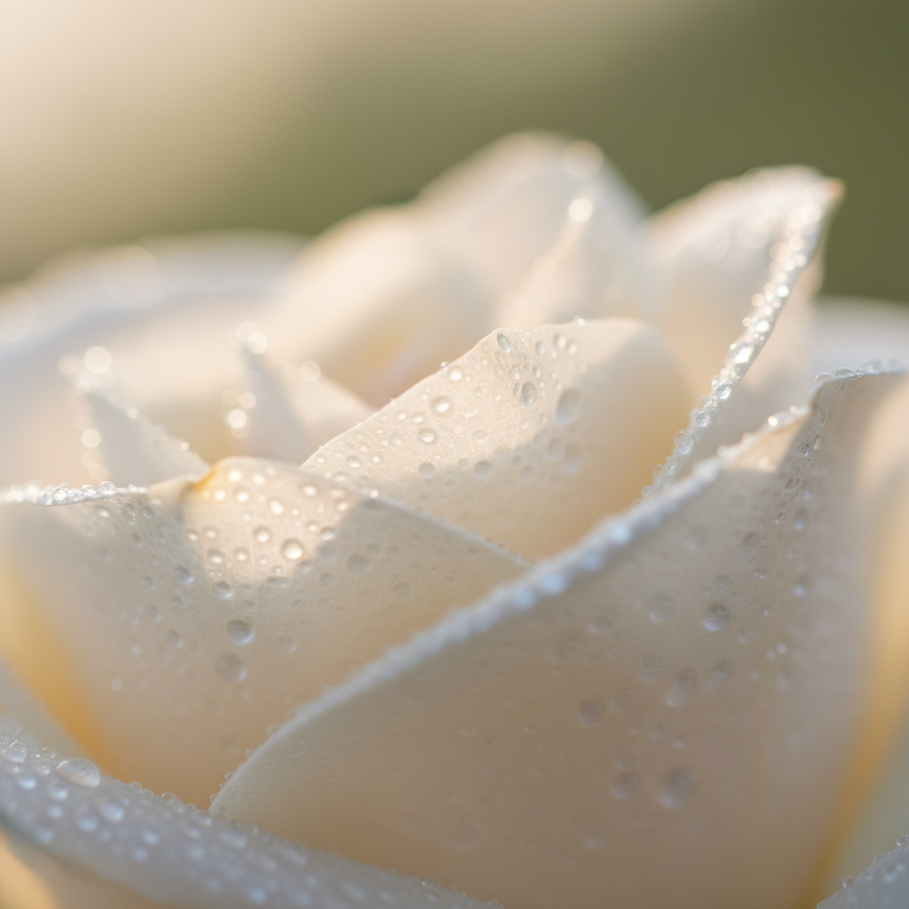 White rose petals in soft light