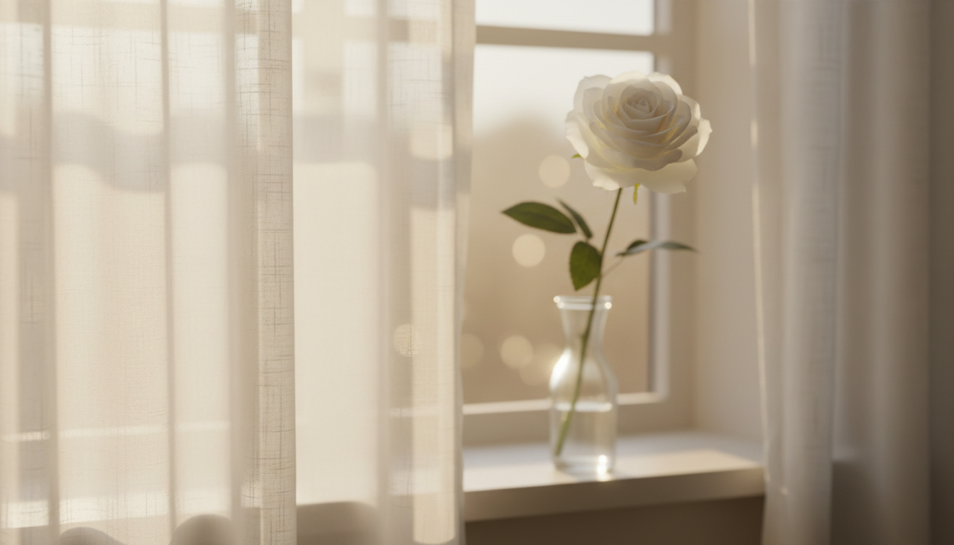 Soft morning light through sheer curtains