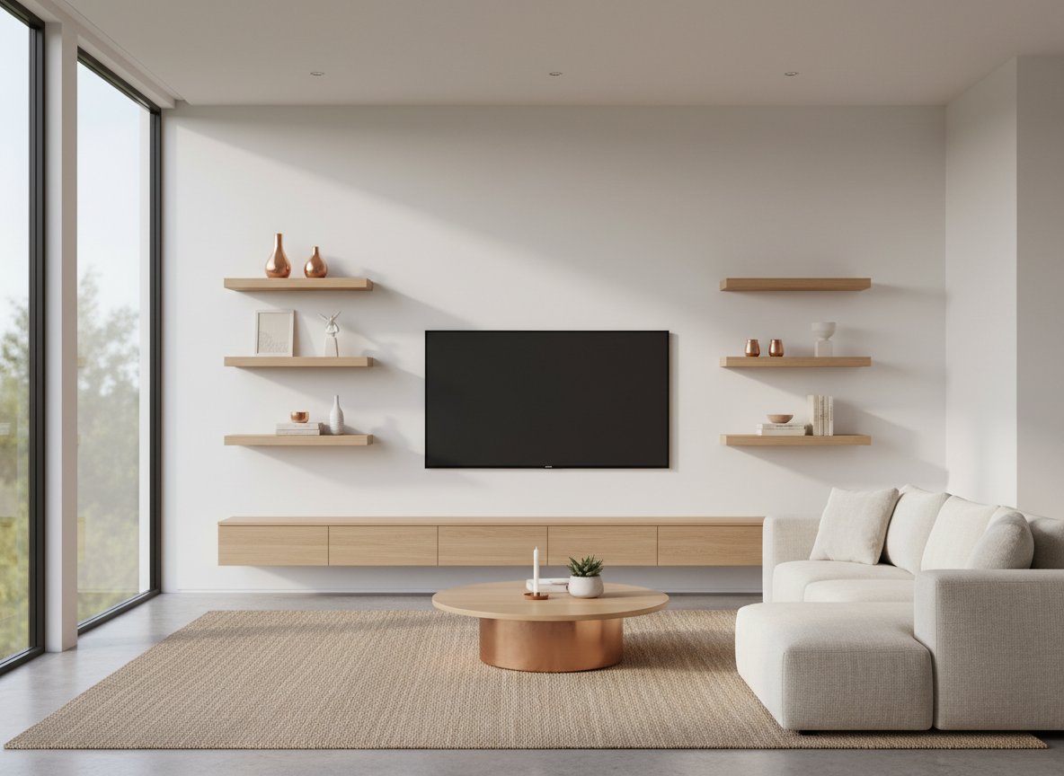 Perfectly mounted TV with hidden cables in modern living room