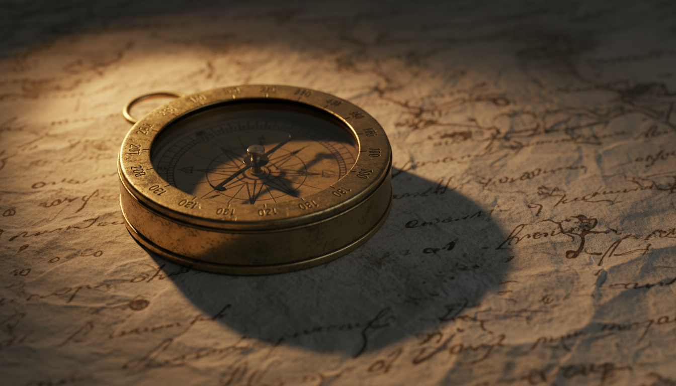 Antique brass compass on aged parchment, symbolic of divine direction