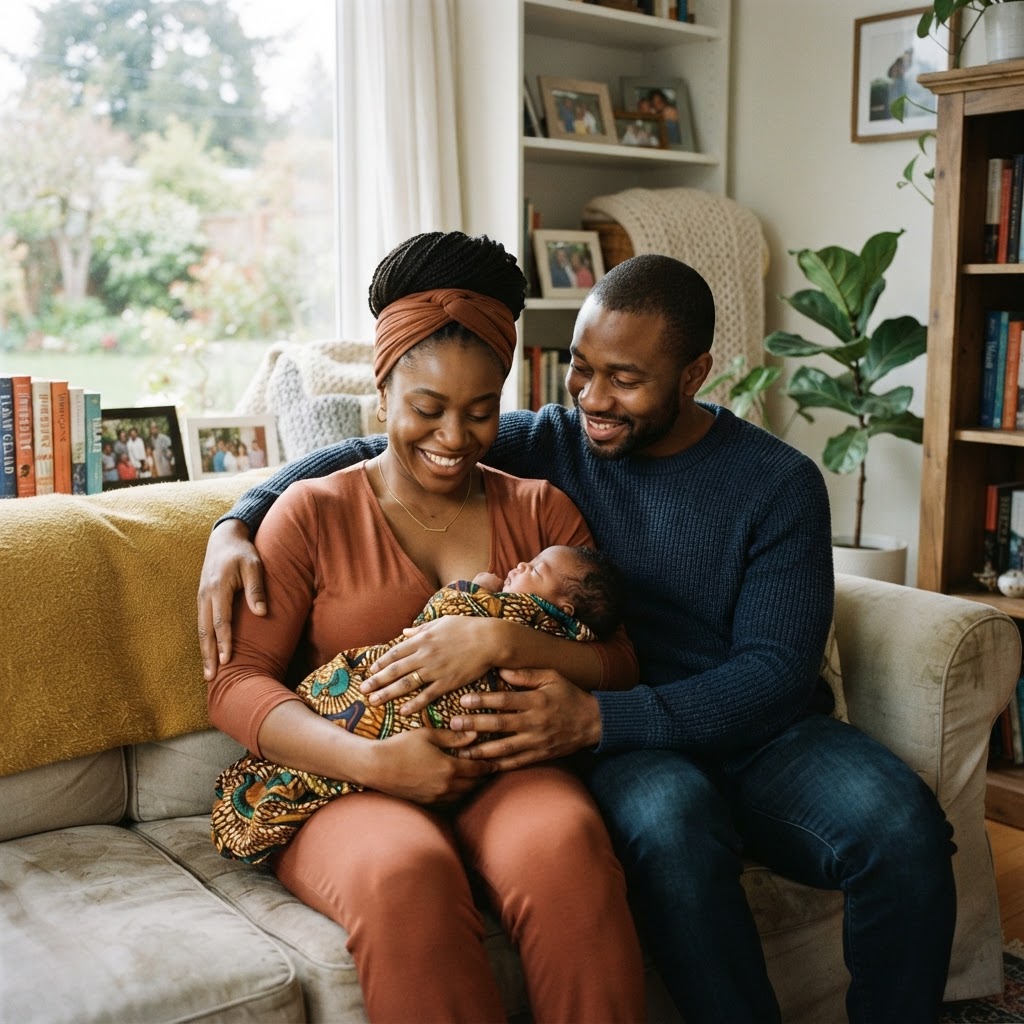 Nigerian-Canadian family welcoming a newborn in Victoria, BC