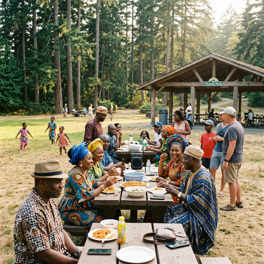 Nigerian-Canadian cultural celebration in a Victoria, BC park