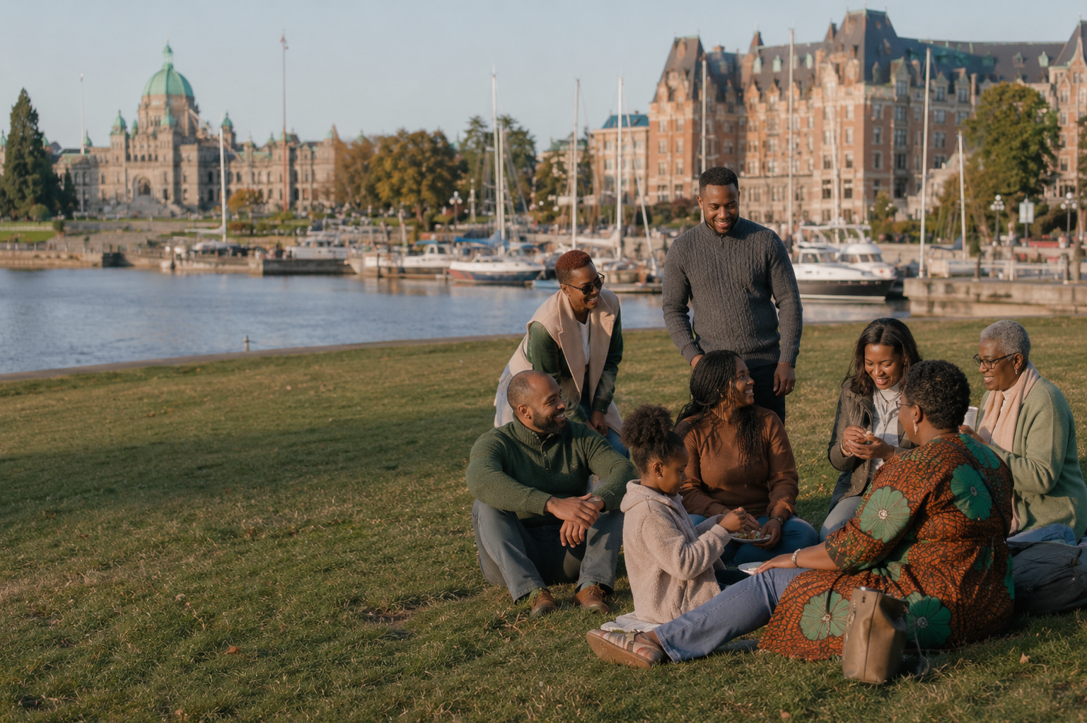 Nigerian-Canadian community picnic near the Parliament Buildings and Inner Harbour in Victoria, BC