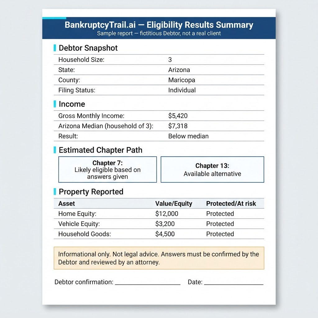 Sample eligibility results PDF for a fictitious Debtor