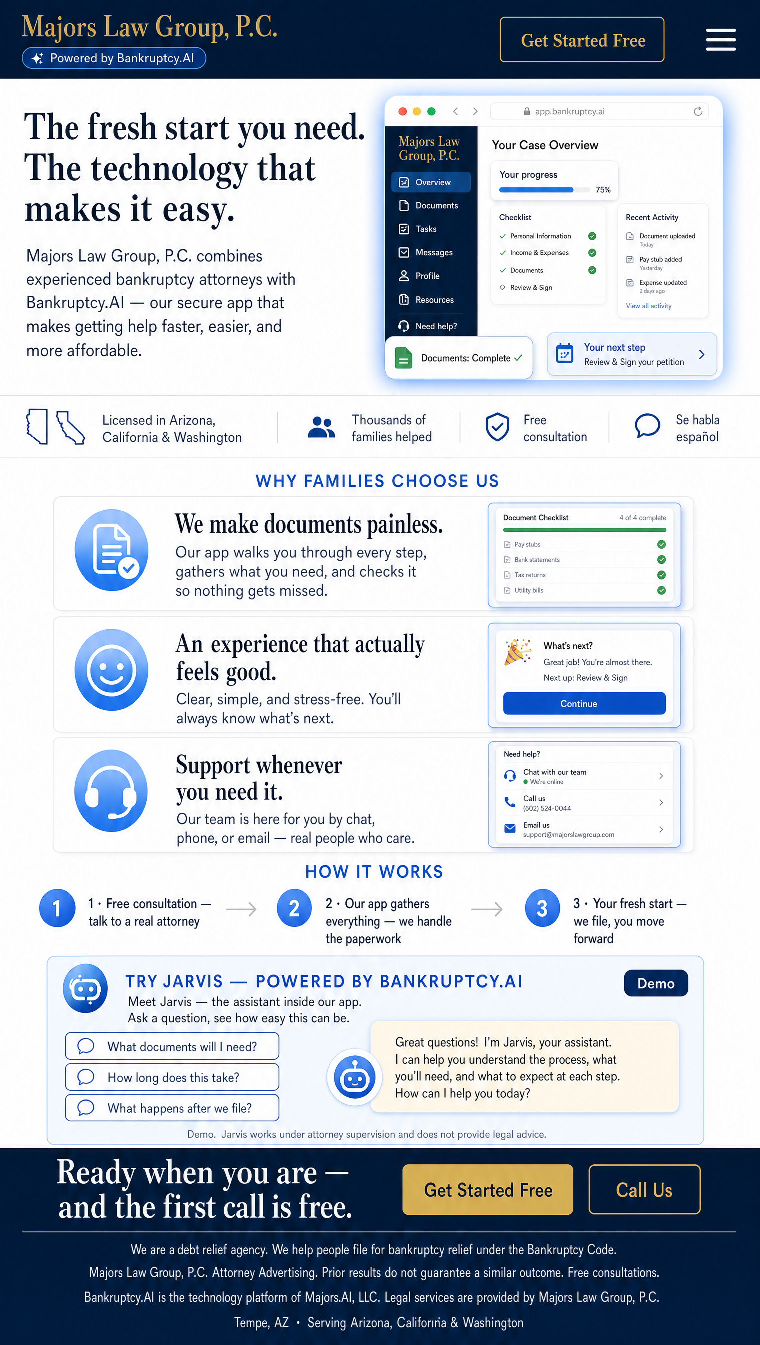 Majors Law Group homepage, navy variant