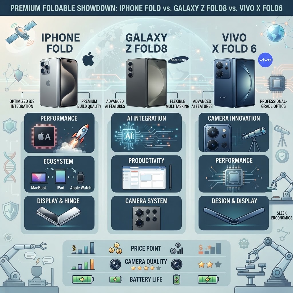 iPhone Fold Vs Samsung Galaxy Z Fold8 Vs Vivo X Fold 6: Price, Camera, Performance And Features Comparison