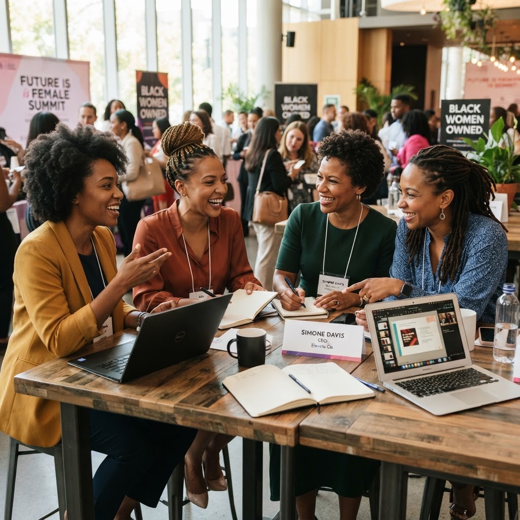 Black women entrepreneurs networking and collaborating at a CEO Hub event
