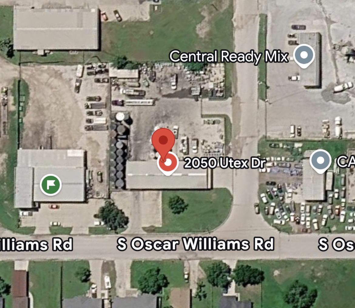 Aerial satellite view of 2050 Utex Dr, San Benito, TX — Greylites corporate office