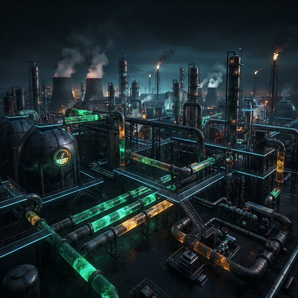 Oil refinery at night