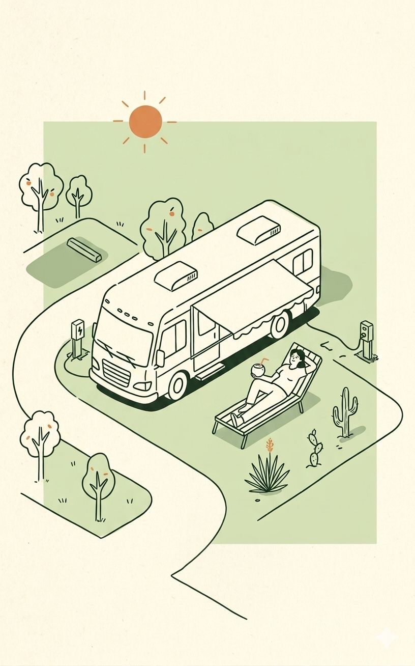 Isometric illustration of an RV site layout at Two Carolinas RV Park