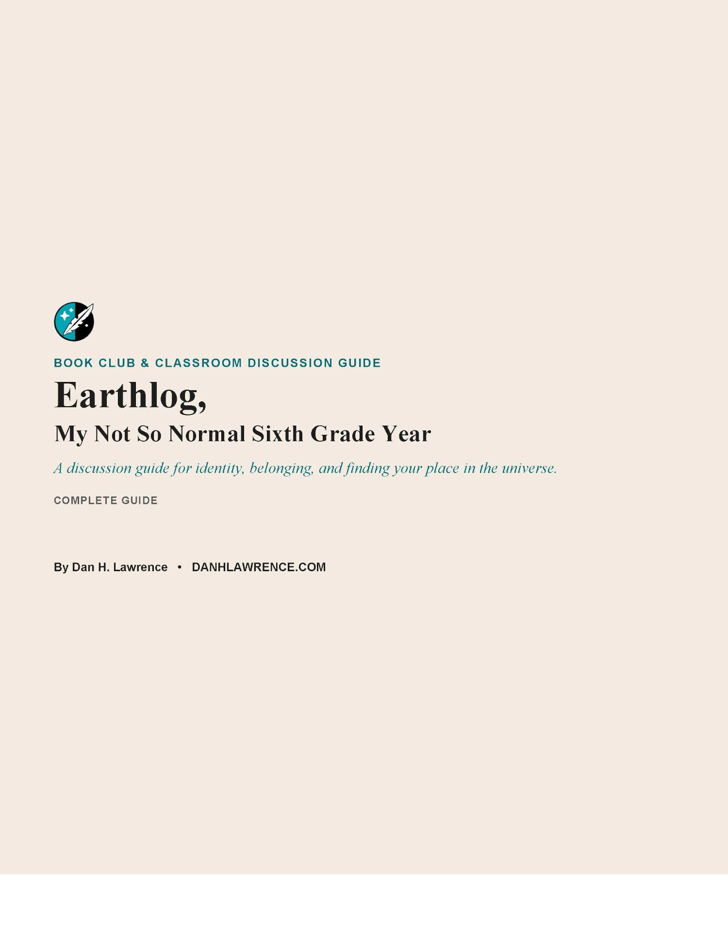 First page preview of the Earthlog book club and classroom discussion guide for educators, librarians, and book clubs.