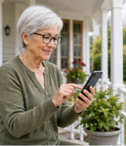 Homeowner reviewing her property on a phone