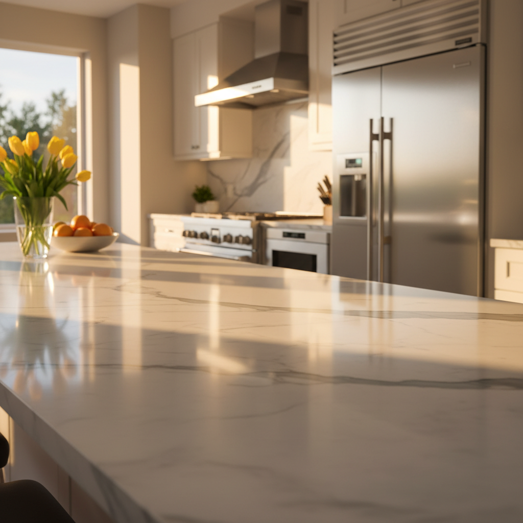 Spotless polished kitchen countertop