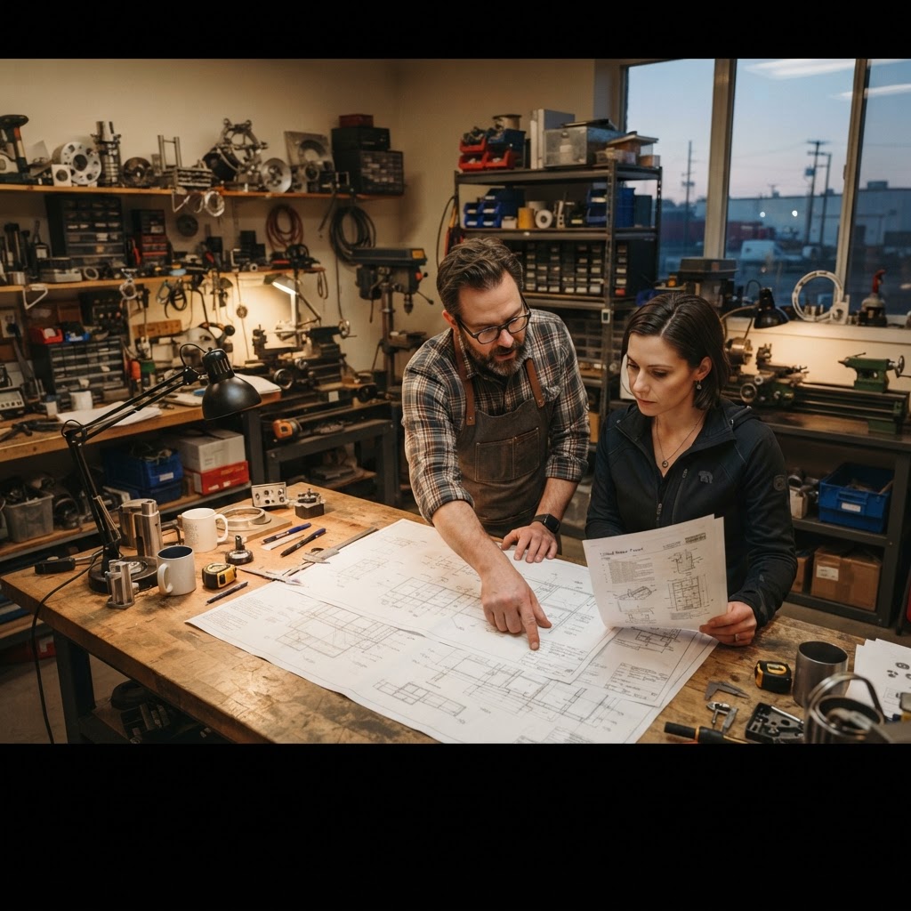 Inventor reviewing a patent with a partner