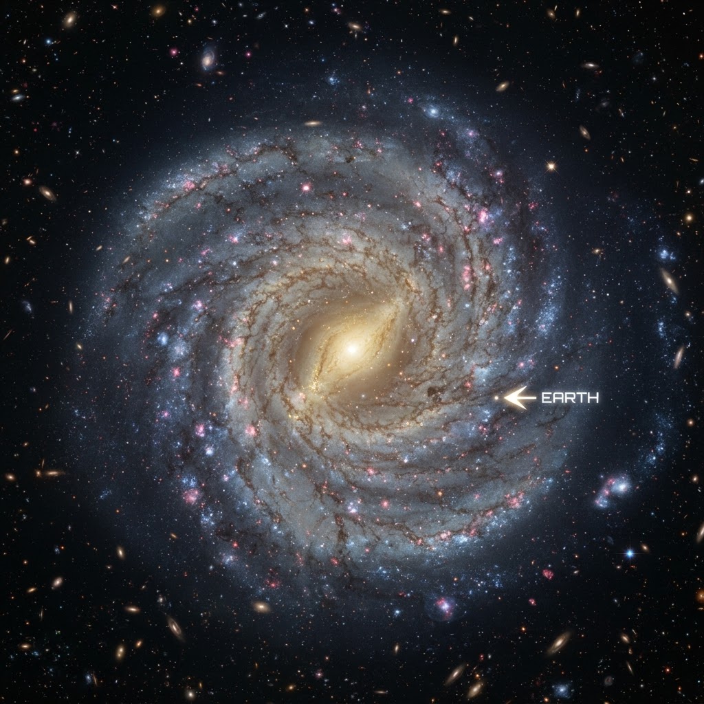 Milky Way galaxy with Earth location marked