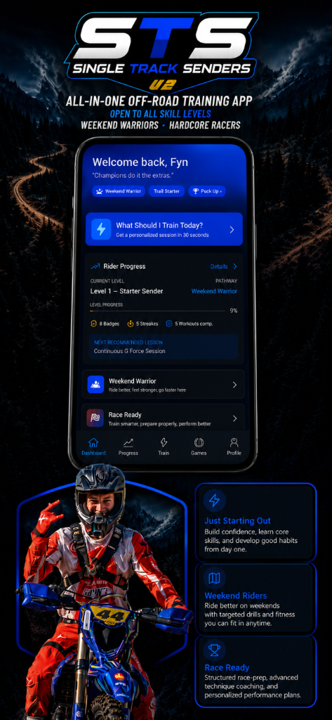 Single Track Senders all-in-one off-road training app dashboard