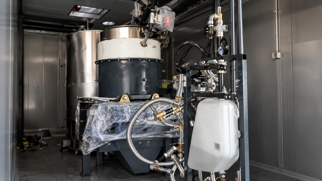 The X-150's gas train and heat exchangers inside the container