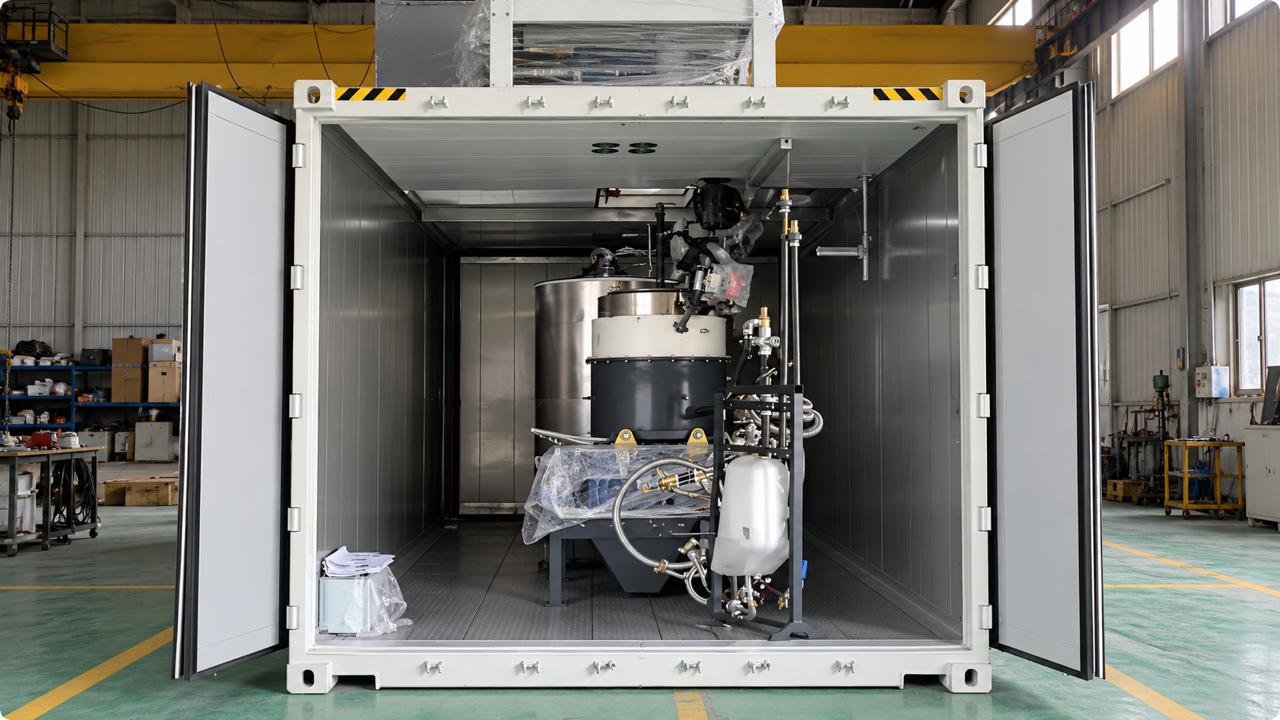 The X-150 inside its container at first start in the workshop