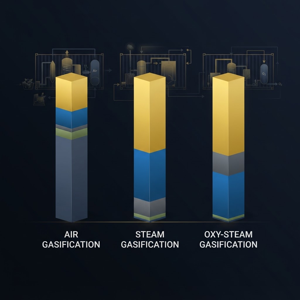 Syngas Composition: H2, CO, CO2, CH4 and N2 by Agent