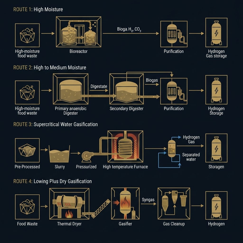 Food Waste to Hydrogen: Which Routes Work for Wet Feedstock