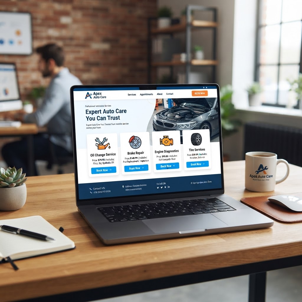 Automotive service website showing organized service listings