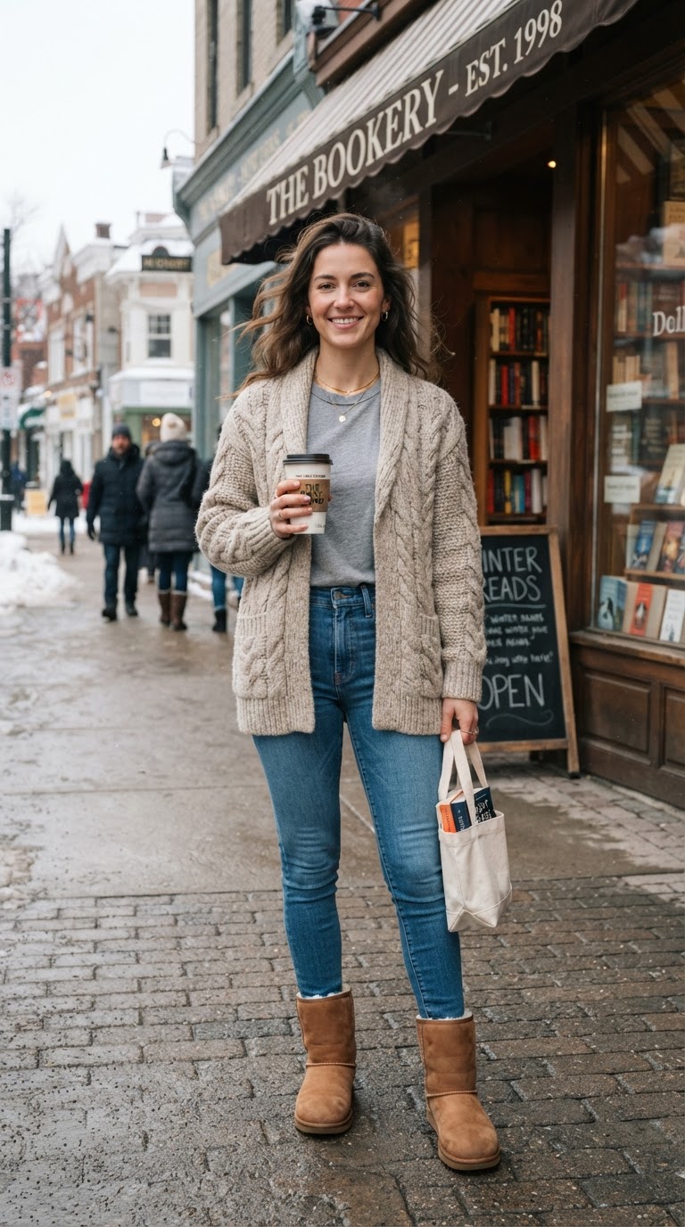 Chunky Cardigan & Skinny Jeans — casual blue jeans outfit idea
