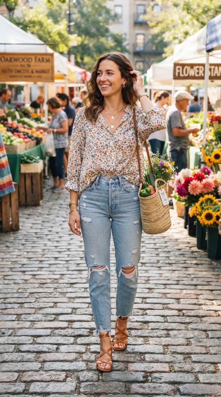 The Floral Blouse & Mom Jeans — Boho Ease