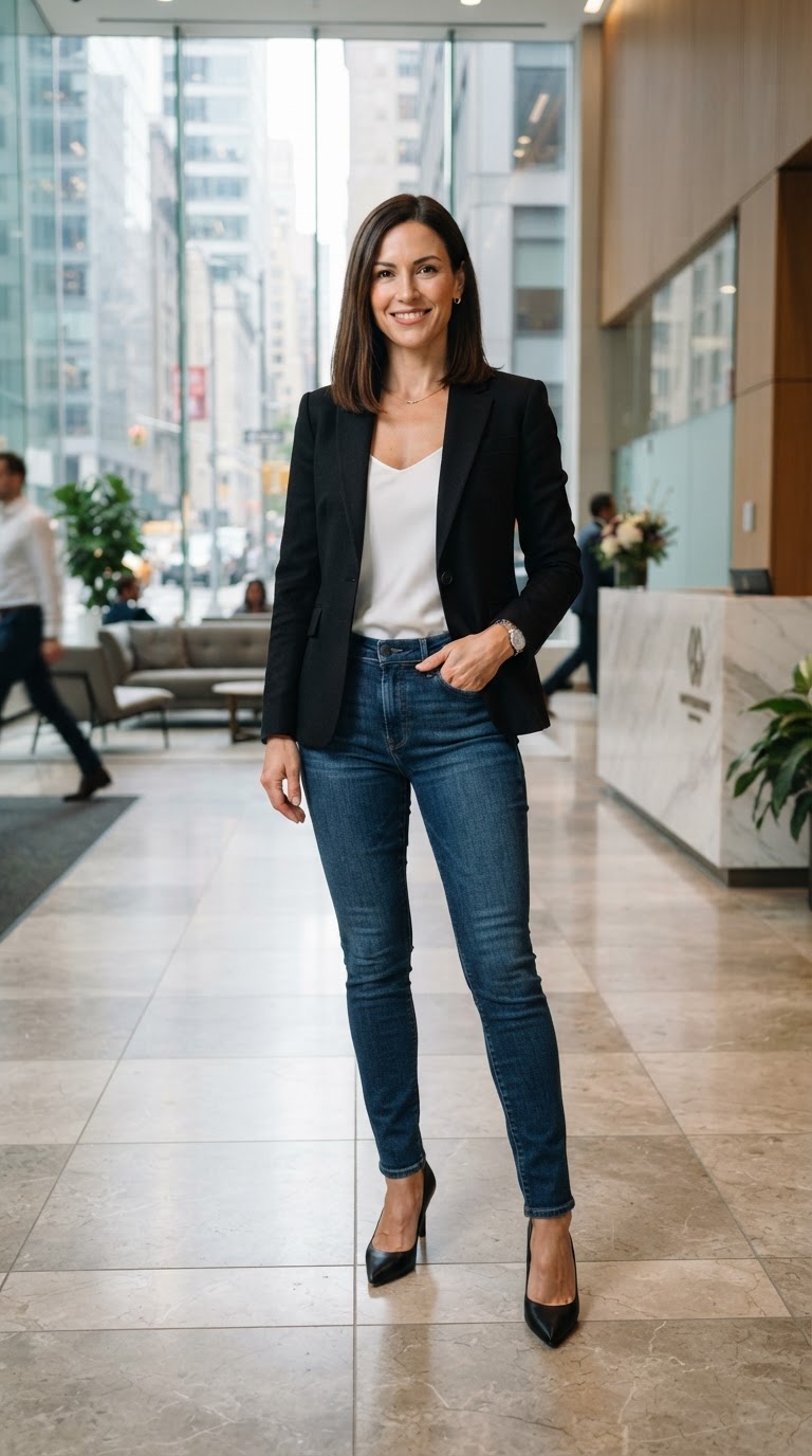 The Power Blazer & Dark Wash Jeans